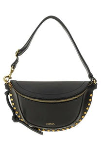 Isabel Marant women’s black leather crescent-shaped crossbody bag with gold-tone studs and zipper hardware