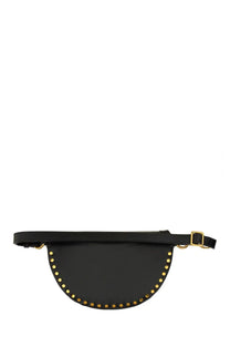 Isabel Marant women’s marsupio skano black leather half-moon belt bag with gold-tone studs and adjustable strap