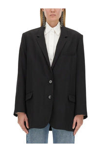 Isabel Marant women’s oceany jacket black oversized blazer with structured fit two front buttons and flap pockets
