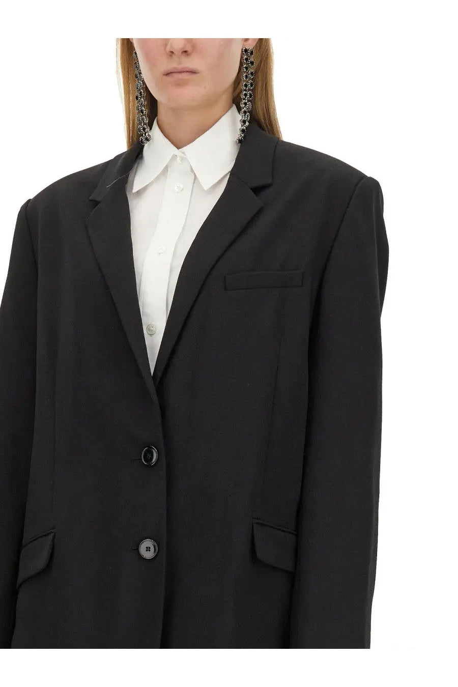 Isabel Marant women’s black oversized blazer with structured shoulders and front buttons for a stylish look