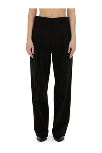 Isabel Marant women’s black high-waisted pleated trousers with a sleek tailored fit in smooth fabric