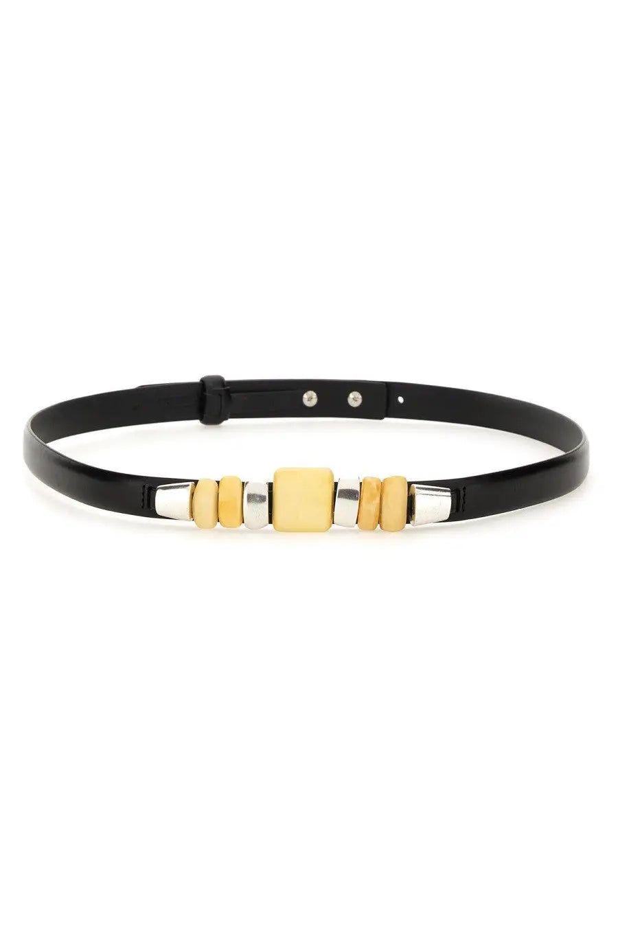 Isabel Marant women’s raissa belt black with central decorative section of alternating silver and pale yellow beads