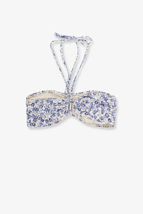 Isabel Marant women’s Salma bikini top blue delicate blue and white floral print bandeau with adjustable tie straps