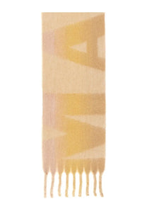 Isabel Marant women’s beige scarf with soft fabric gradient warm yellow pink hues and bold geometric lettering center
