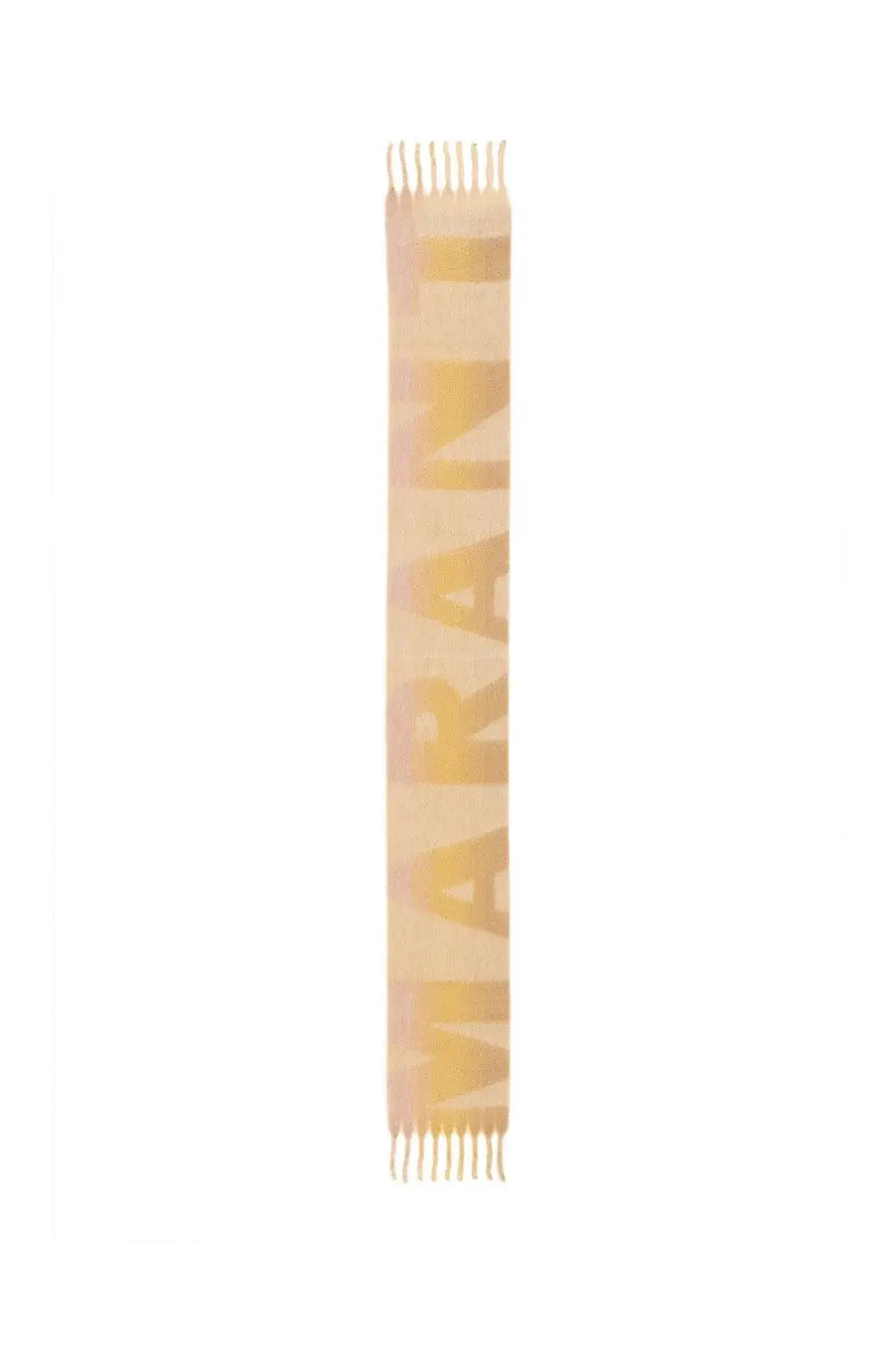 Isabel Marant women’s scarf loliana beige soft peach with gold lettering and delicate fringed edges
