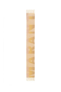 Isabel Marant women’s scarf loliana beige soft peach with gold lettering and delicate fringed edges