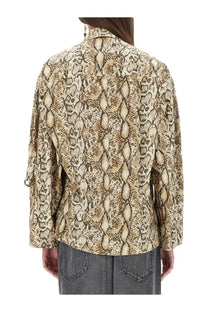 Isabel Marant women’s beige and brown snake-skin patterned blouse with classic collar and rolled-up sleeves