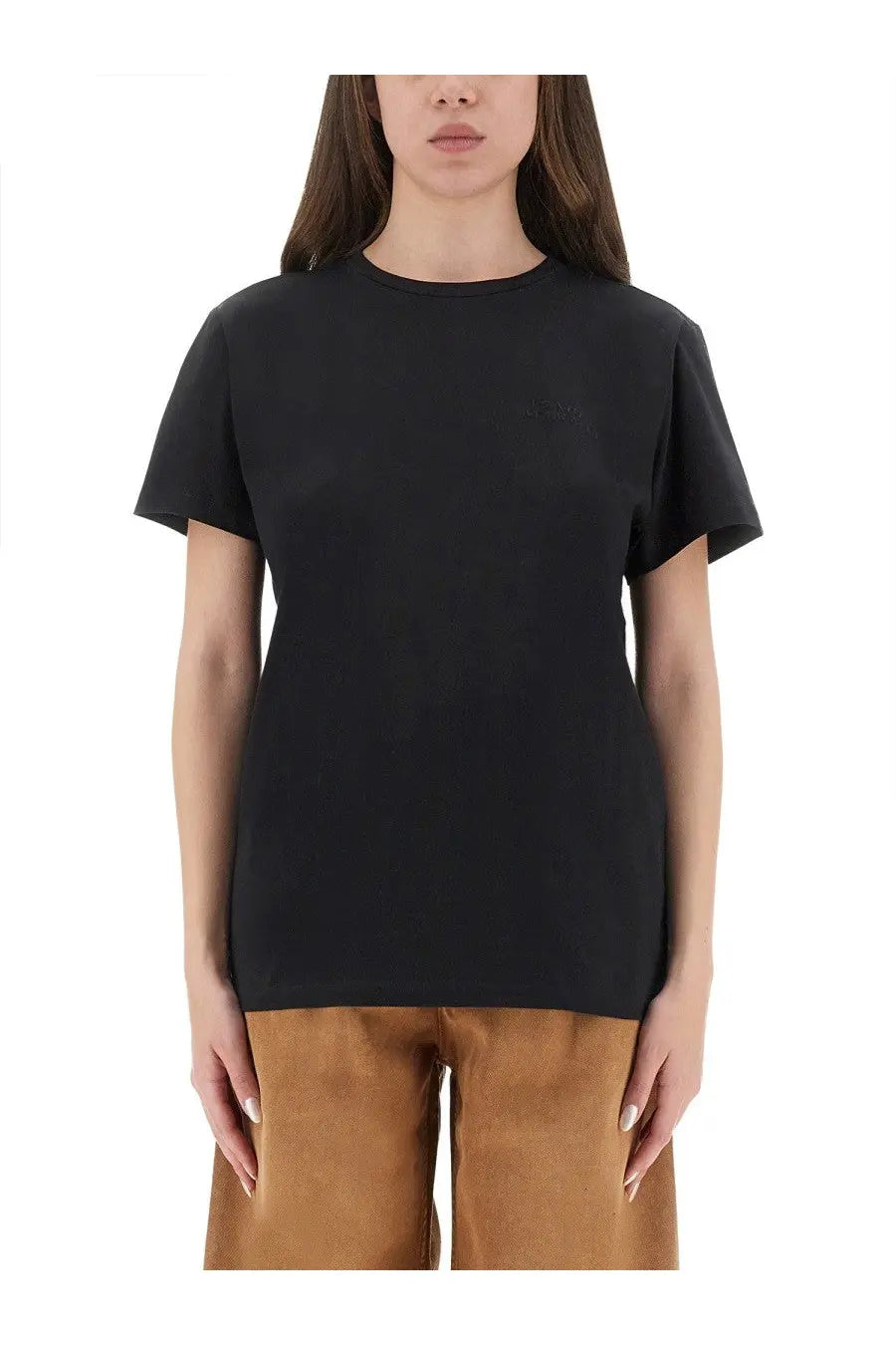 Isabel Marant women’s black short-sleeved cotton t-shirt with subtle embroidered logo on the left chest
