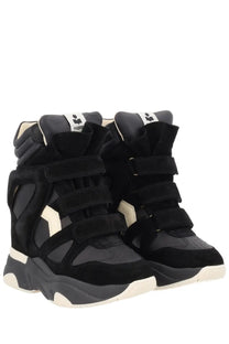 Isabel Marant women’s sneaker Balskee black high-top wedge with chunky sole suede and synthetic athletic design