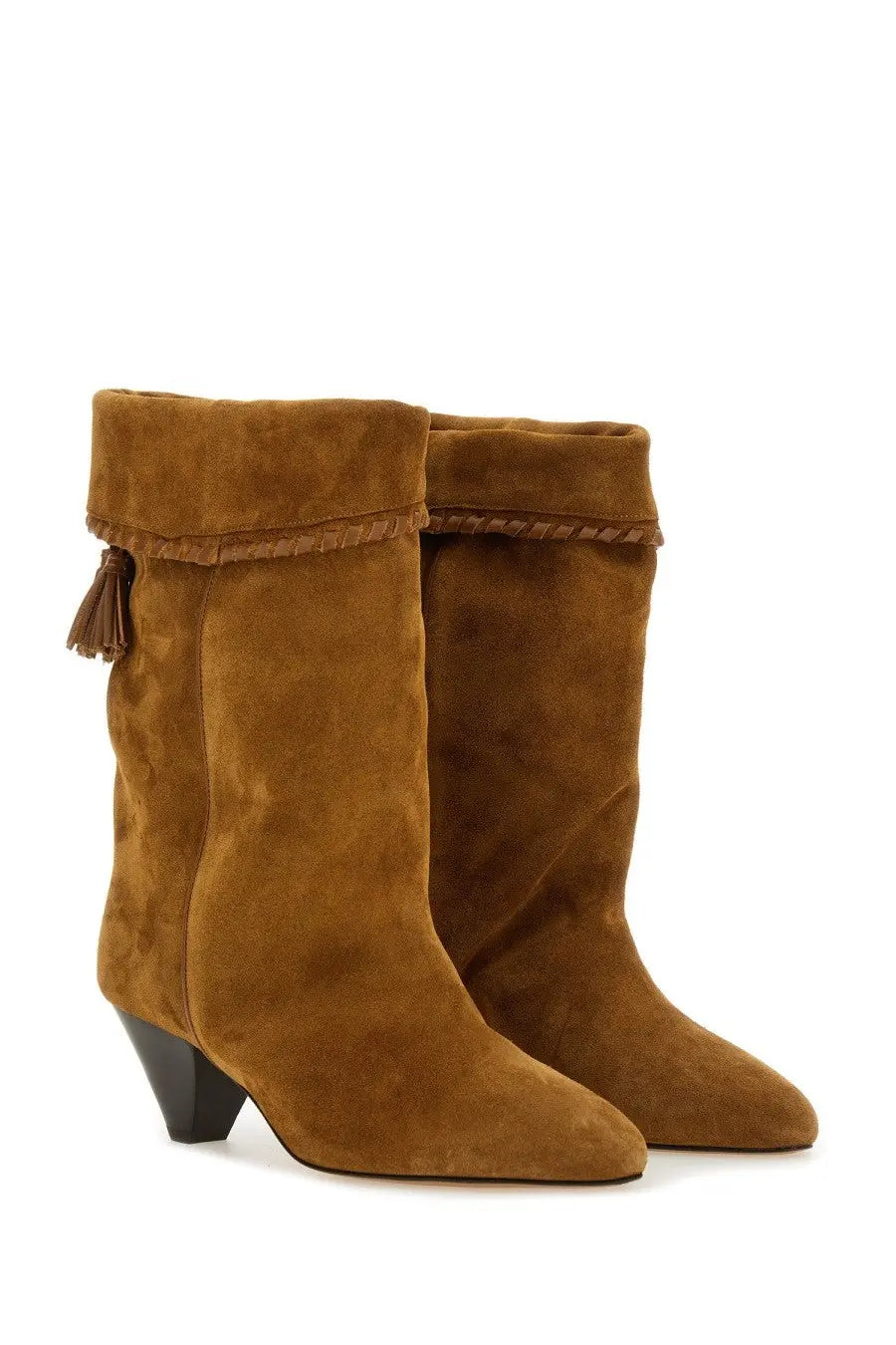 Isabel Marant women’s stivale dalby brown tan suede ankle boots with braided trim and tassel detail