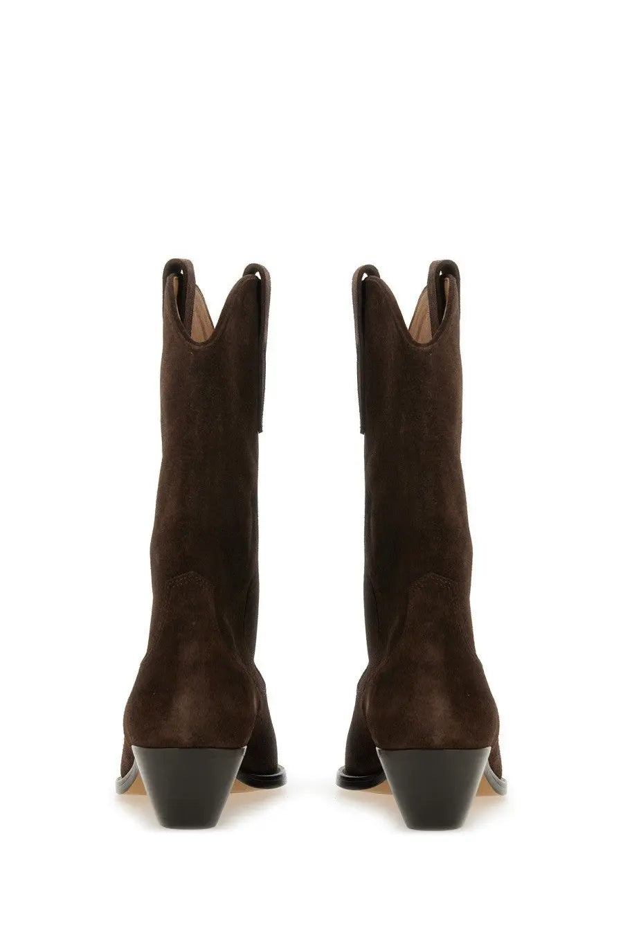 Isabel Marant women’s stivale duerto brown brown suede cowboy boots with black stacked heels front view