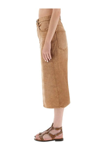 Isabel Marant women’s tilauria tan denim skirt with classic five-pocket design and visible stitching mid-thigh length