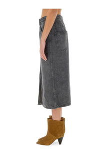 Isabel Marant women’s Tilauria dark gray high-waisted denim midi skirt with straight cut and side slit