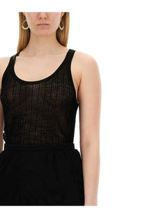 Isabel Marant women’s black ribbed knit tank top with subtle shimmer in a lightweight breathable fabric