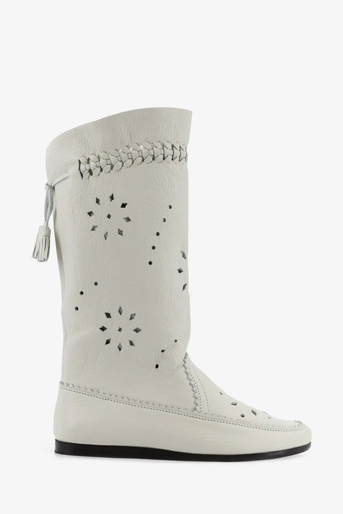 Isabel Marant women’s white leather welky boots with decorative braided trim and star shaped cutouts