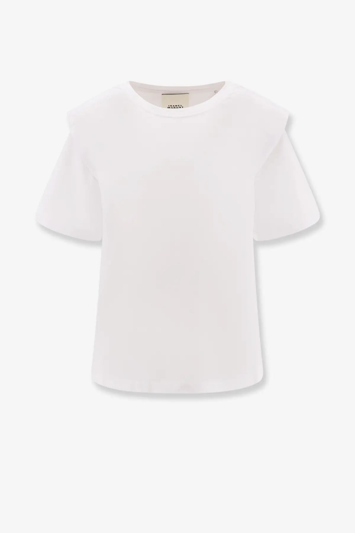 Isabel Marant women’s Zelitos white organic cotton shirt with short sleeves soft flowing fabric and ruffled shoulders