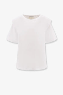 Isabel Marant women’s Zelitos white organic cotton shirt with short sleeves soft flowing fabric and ruffled shoulders