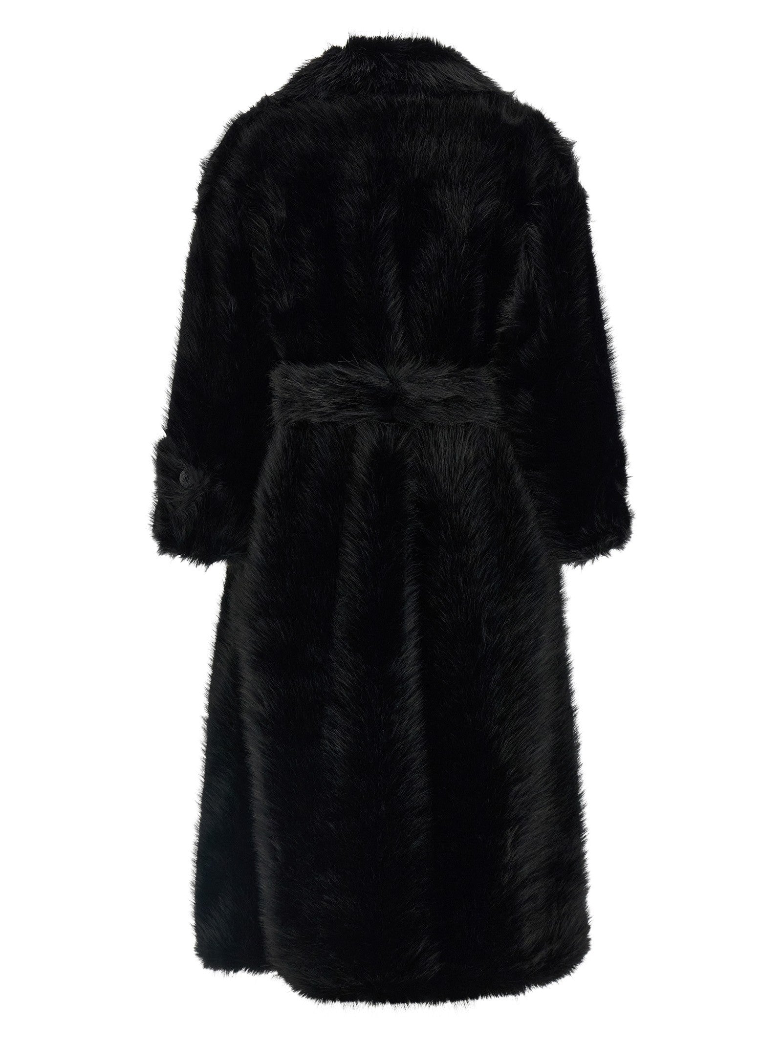 B&amp;B Couture Jackie Eco Fur Trench Coat Black