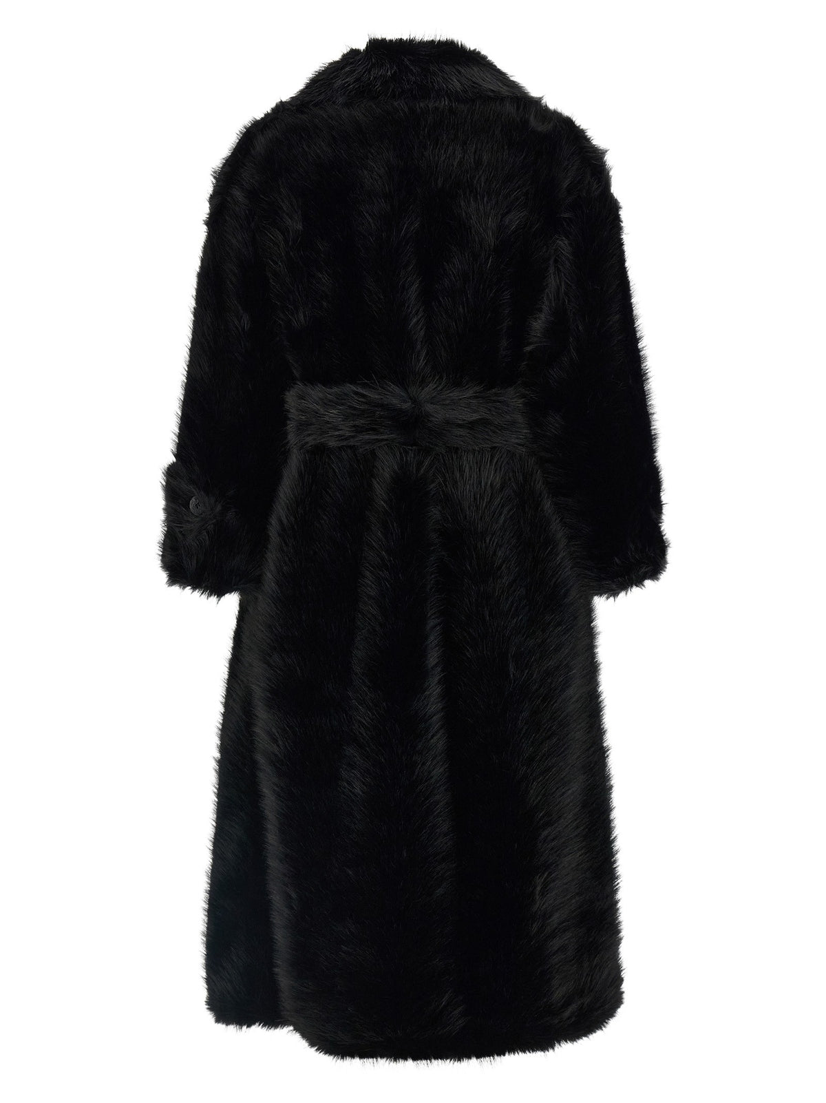 B&amp;B Couture Jackie Eco Fur Trench Coat Black, view 2