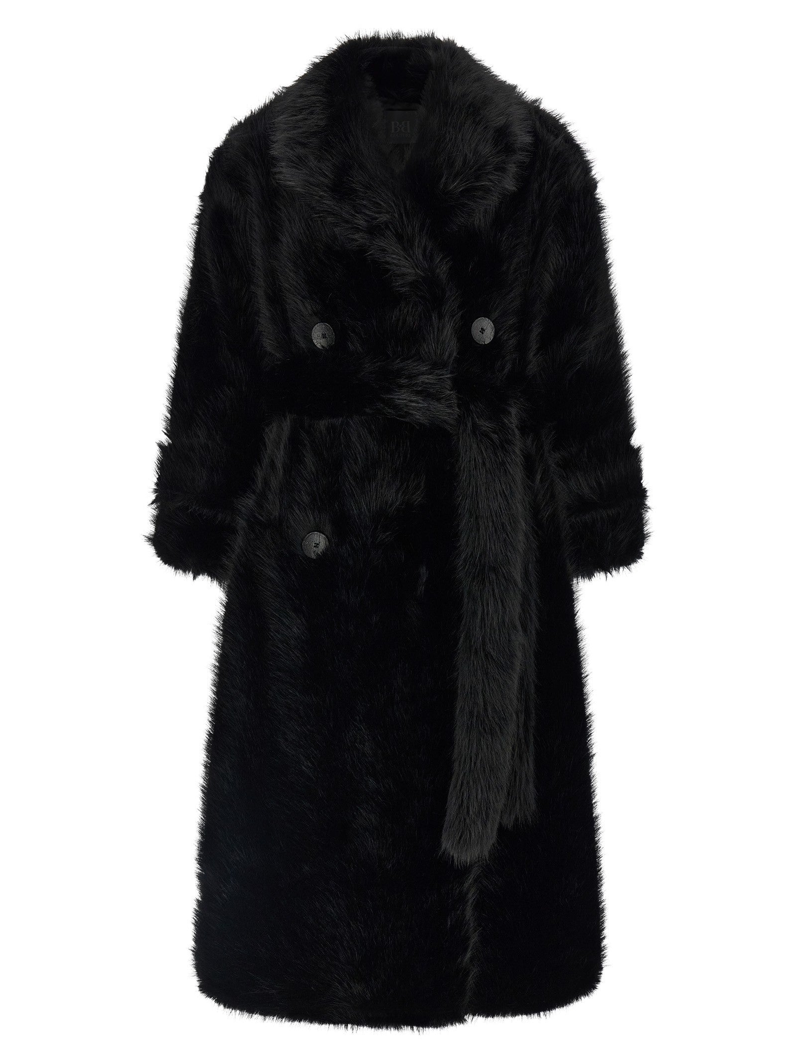 B&amp;B Couture Jackie Eco Fur Trench Coat Black
