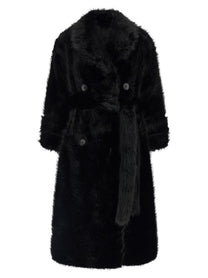 B&amp;B Couture Jackie Eco Fur Trench Coat Black