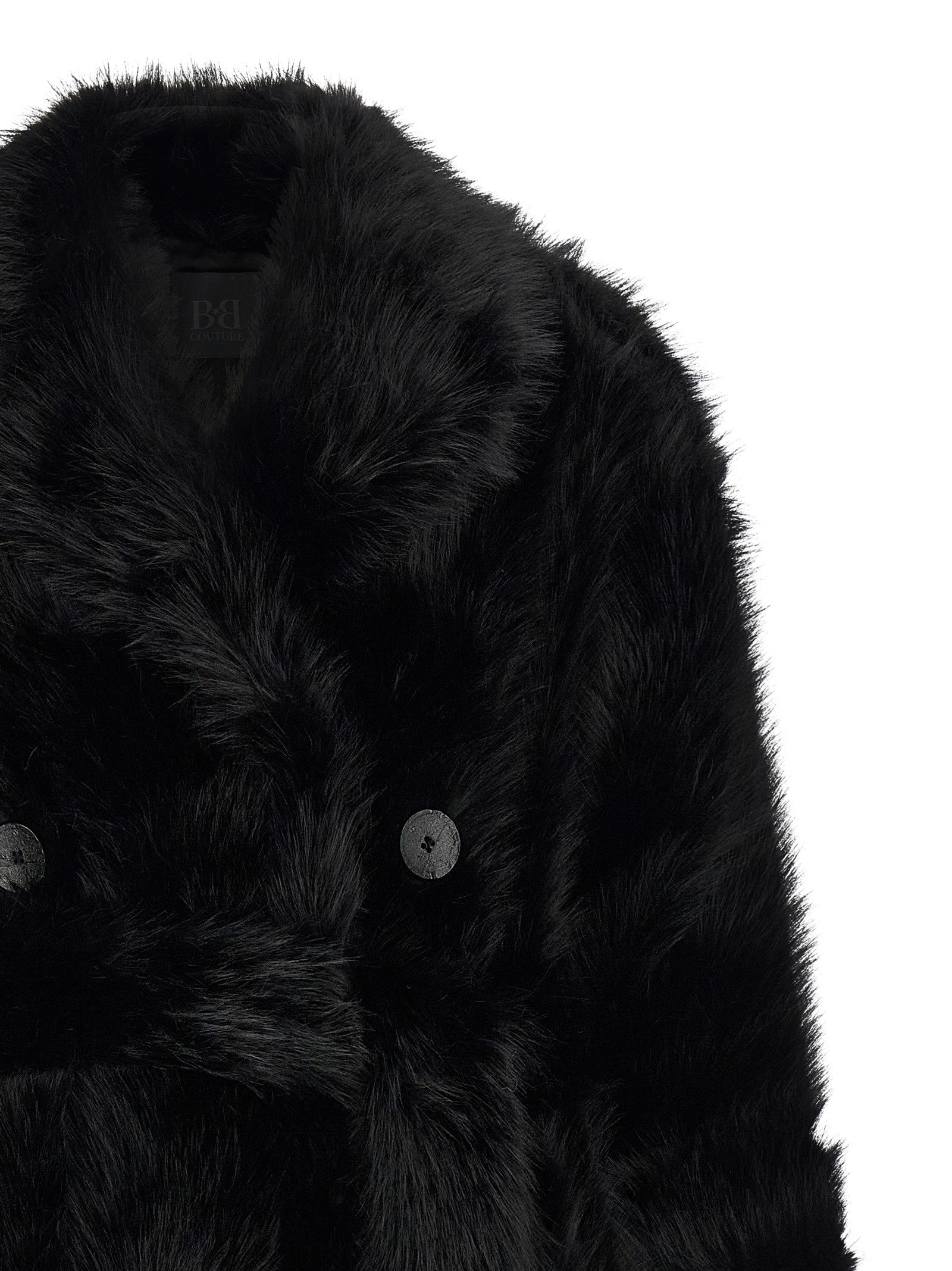 B&amp;B Couture Jackie Eco Fur Trench Coat Black