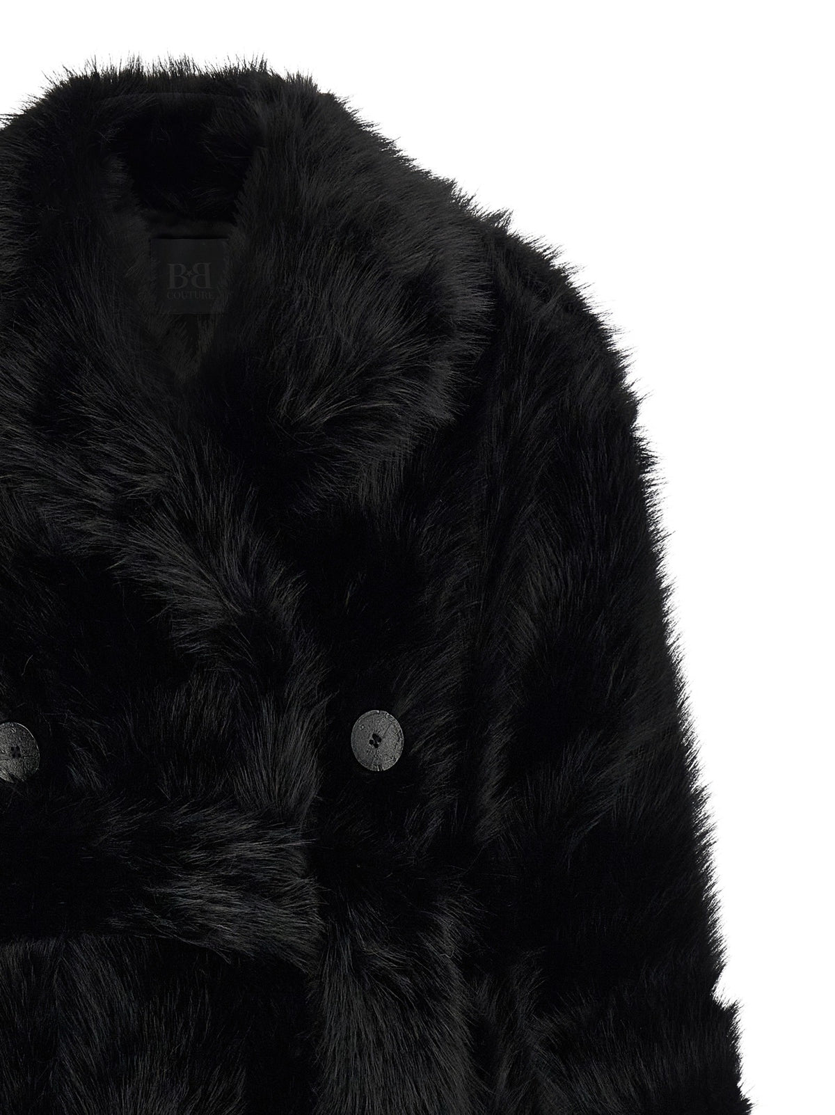 B&amp;B Couture Jackie Eco Fur Trench Coat Black, view 3