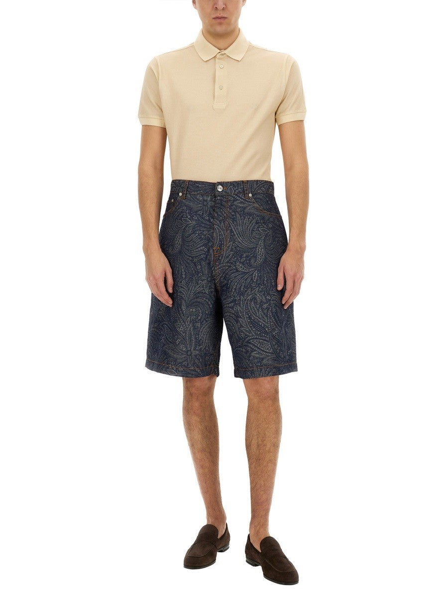 Etro Men's Jacquard Denim Bermuda Shorts Blue