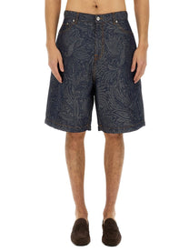 Etro Men's Jacquard Denim Bermuda Shorts Blue