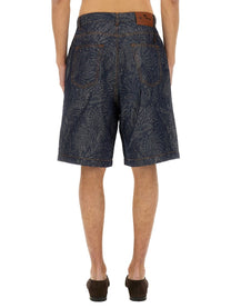Etro Men's Jacquard Denim Bermuda Shorts Blue
