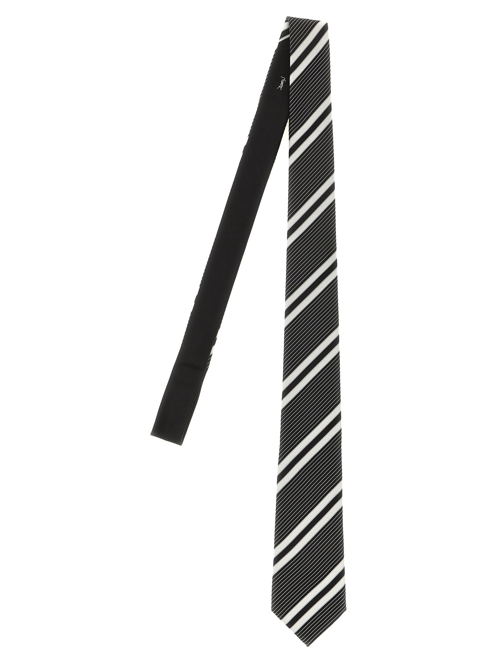 Saint Laurent Jacquard Diagonal Striped Tie White