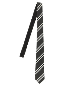 Saint Laurent Jacquard Diagonal Striped Tie White