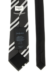 Saint Laurent Jacquard Diagonal Striped Tie White