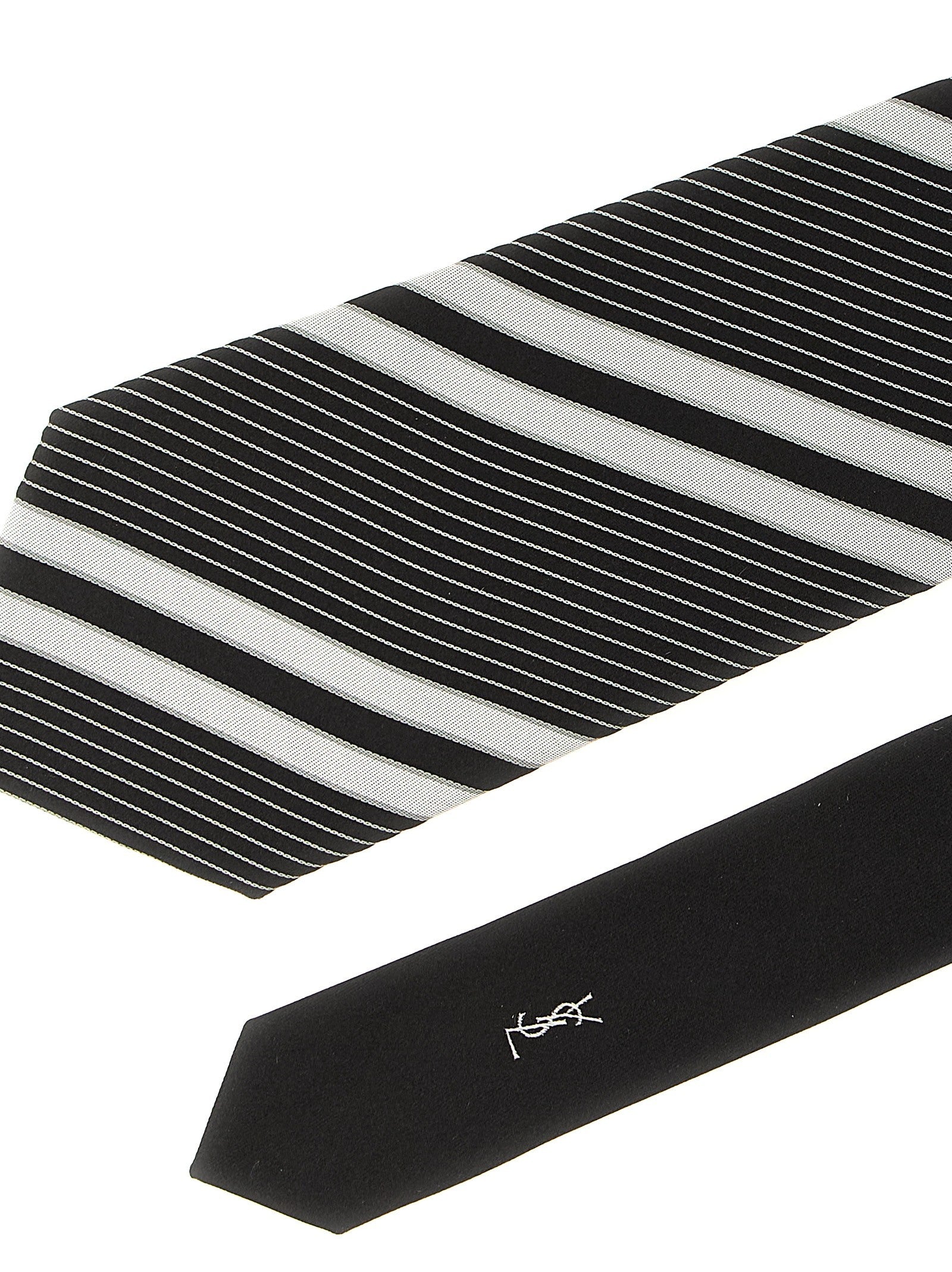 Saint Laurent Jacquard Diagonal Striped Tie White