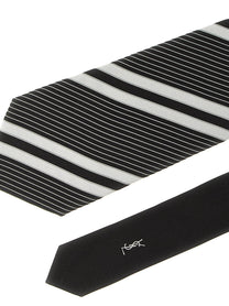 Saint Laurent Jacquard Diagonal Striped Tie White