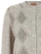 TWINSET Jacquard Diamond Cardigan Grey, view 3
