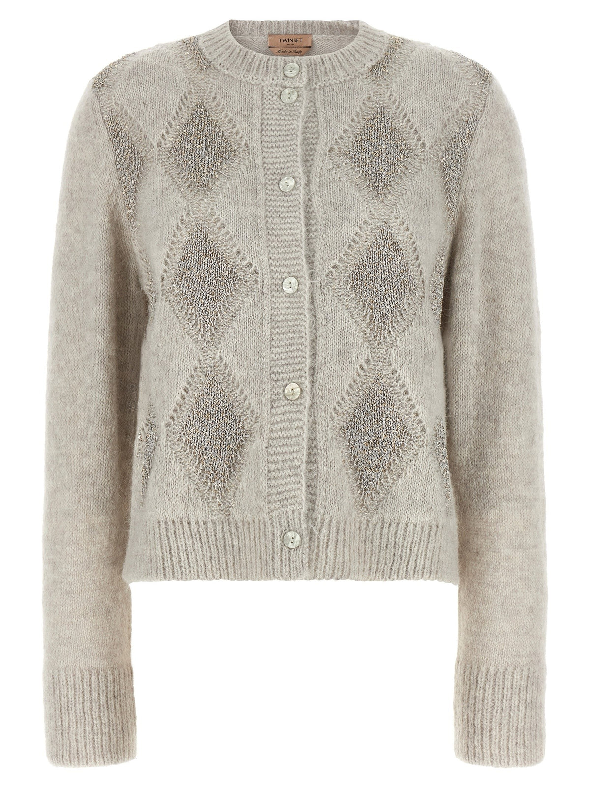 TWINSET Jacquard Diamond Cardigan Grey