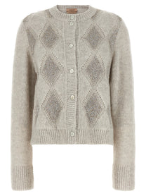 TWINSET Jacquard Diamond Cardigan Grey