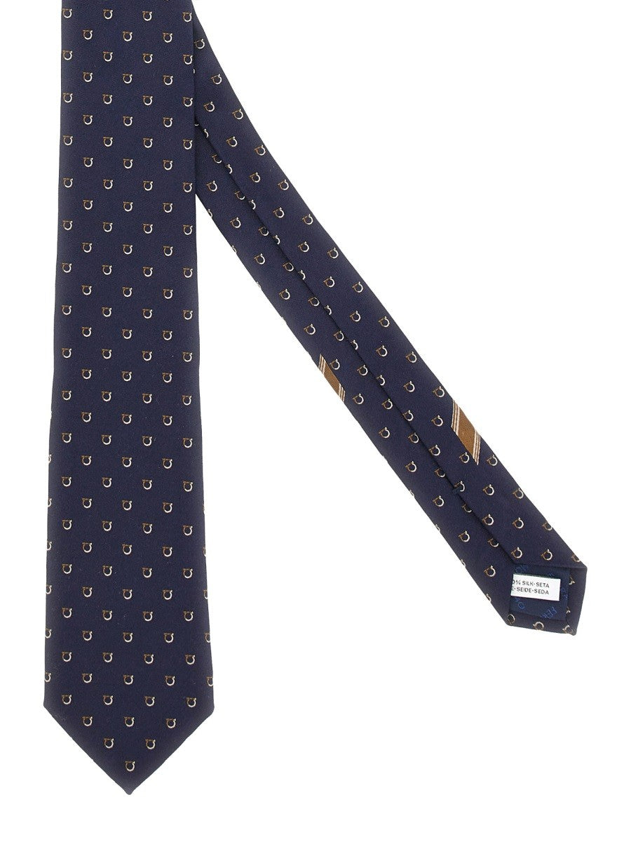 Ferragamo Men's Jacquard Gancini Tie Blue