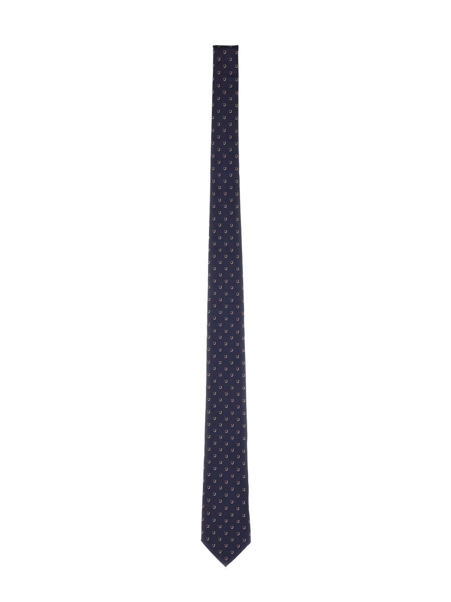 Ferragamo Men's Jacquard Gancini Tie Blue