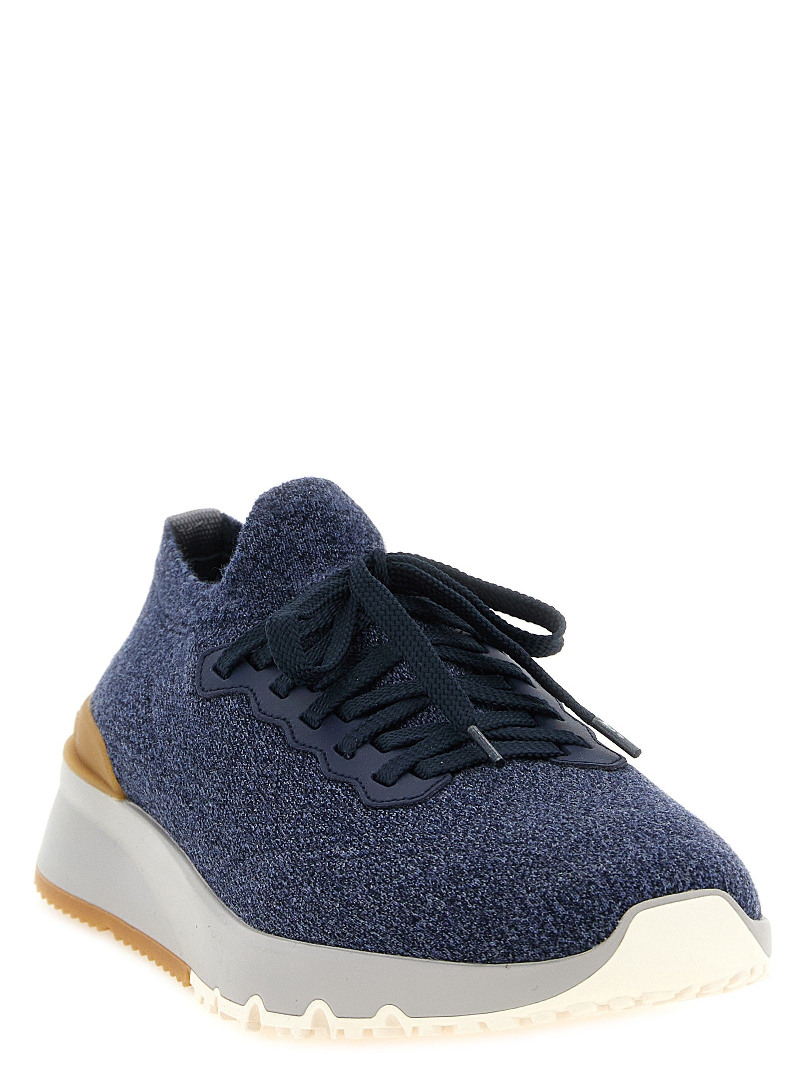 Brunello Cucinelli Jacquard Knit Sneakers Blue