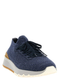 Brunello Cucinelli Jacquard Knit Sneakers Blue