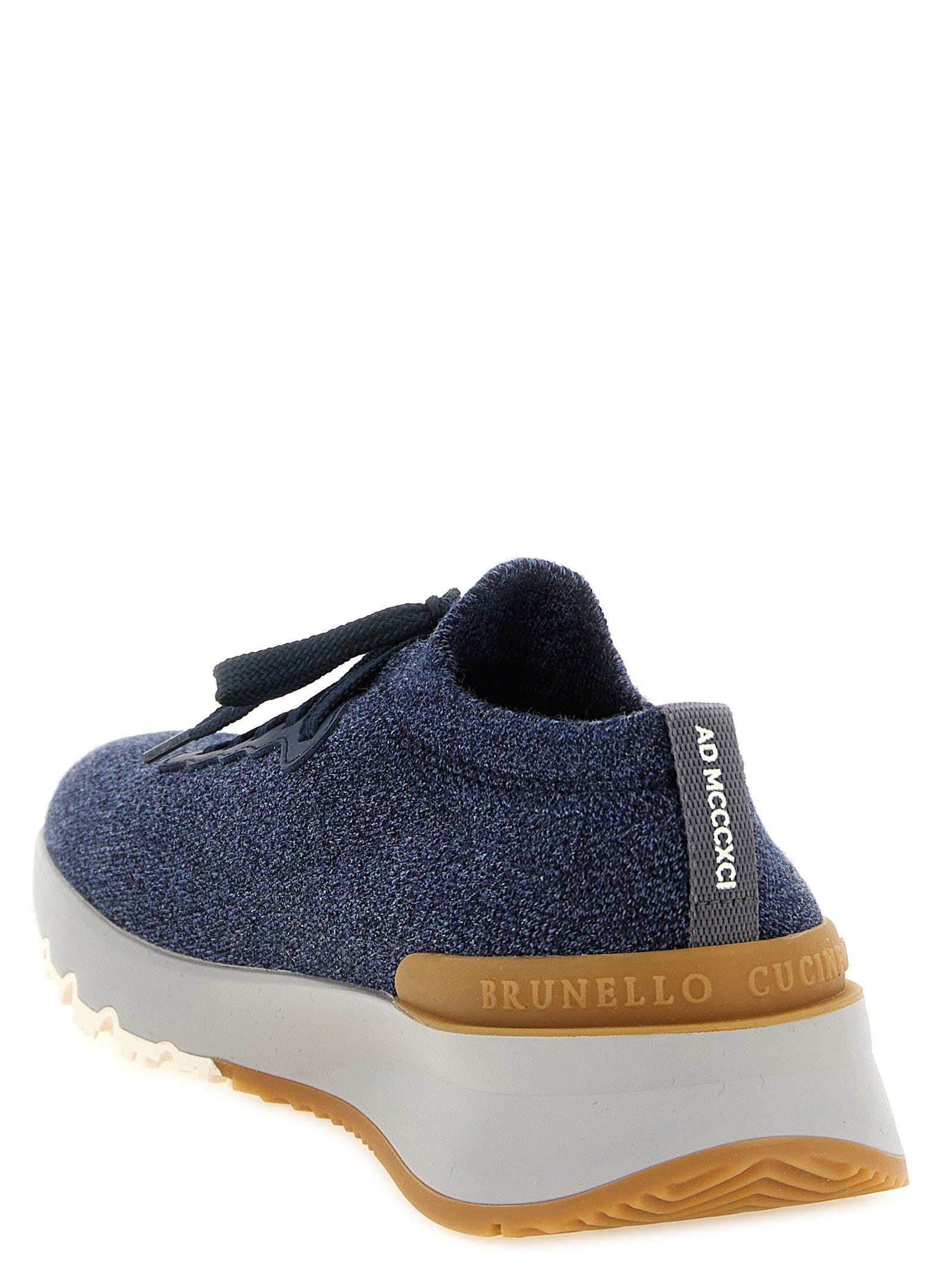 Brunello Cucinelli Jacquard Knit Sneakers Blue