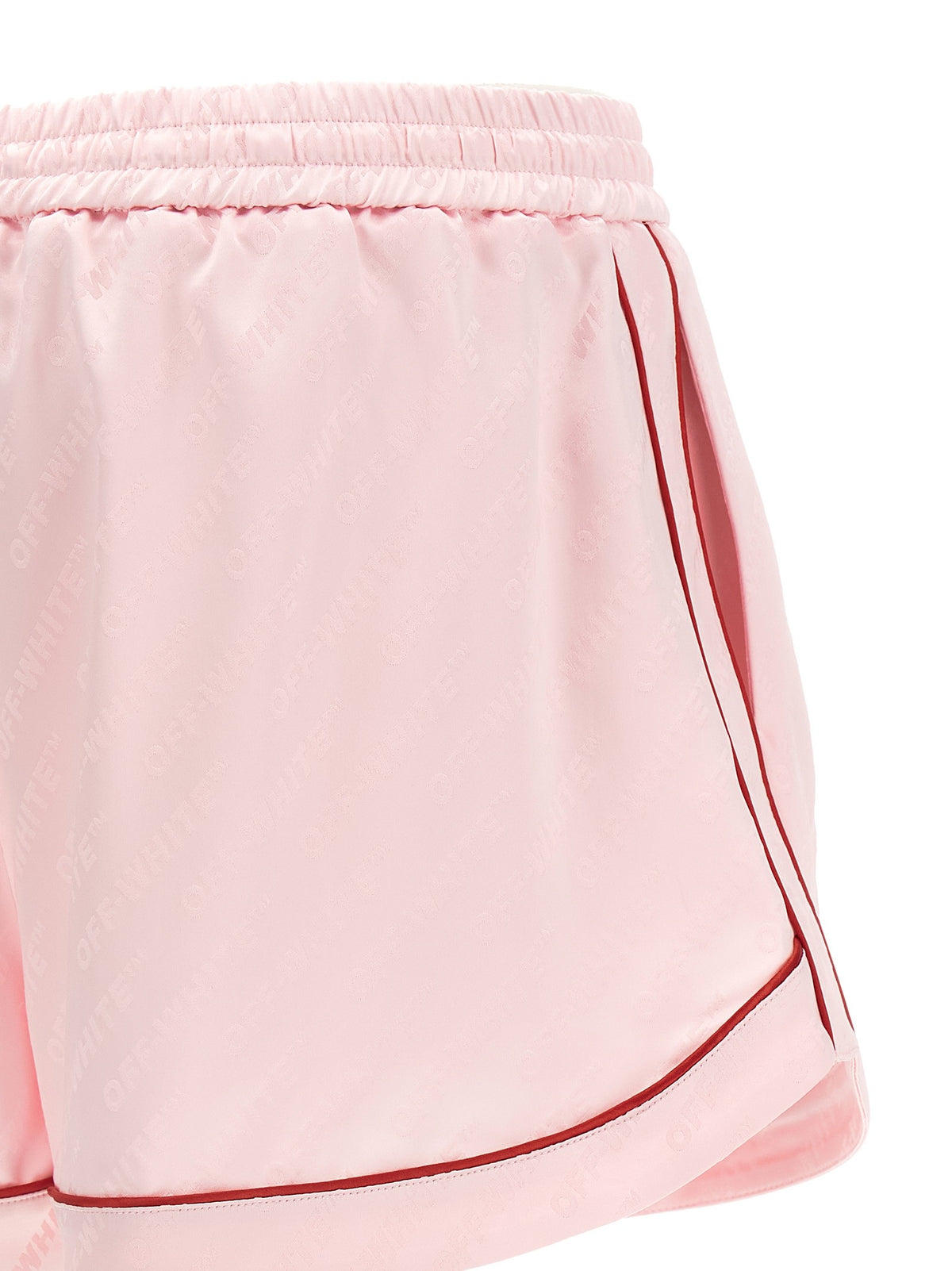 Off-White Jacquard Satin Pajama Shorts Blue, view 4