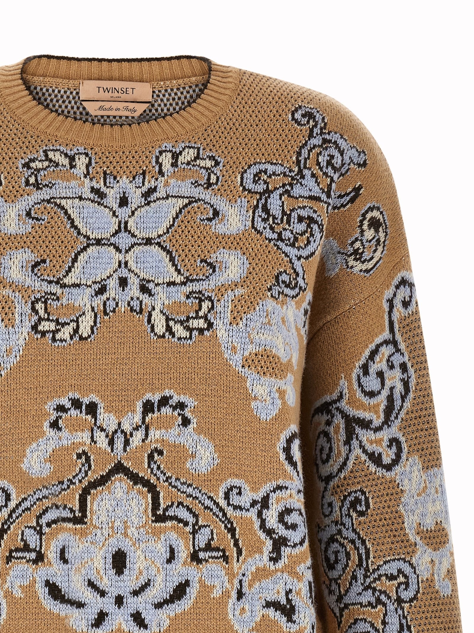 TWINSET Jacquard Wool Blend Sweater Brown