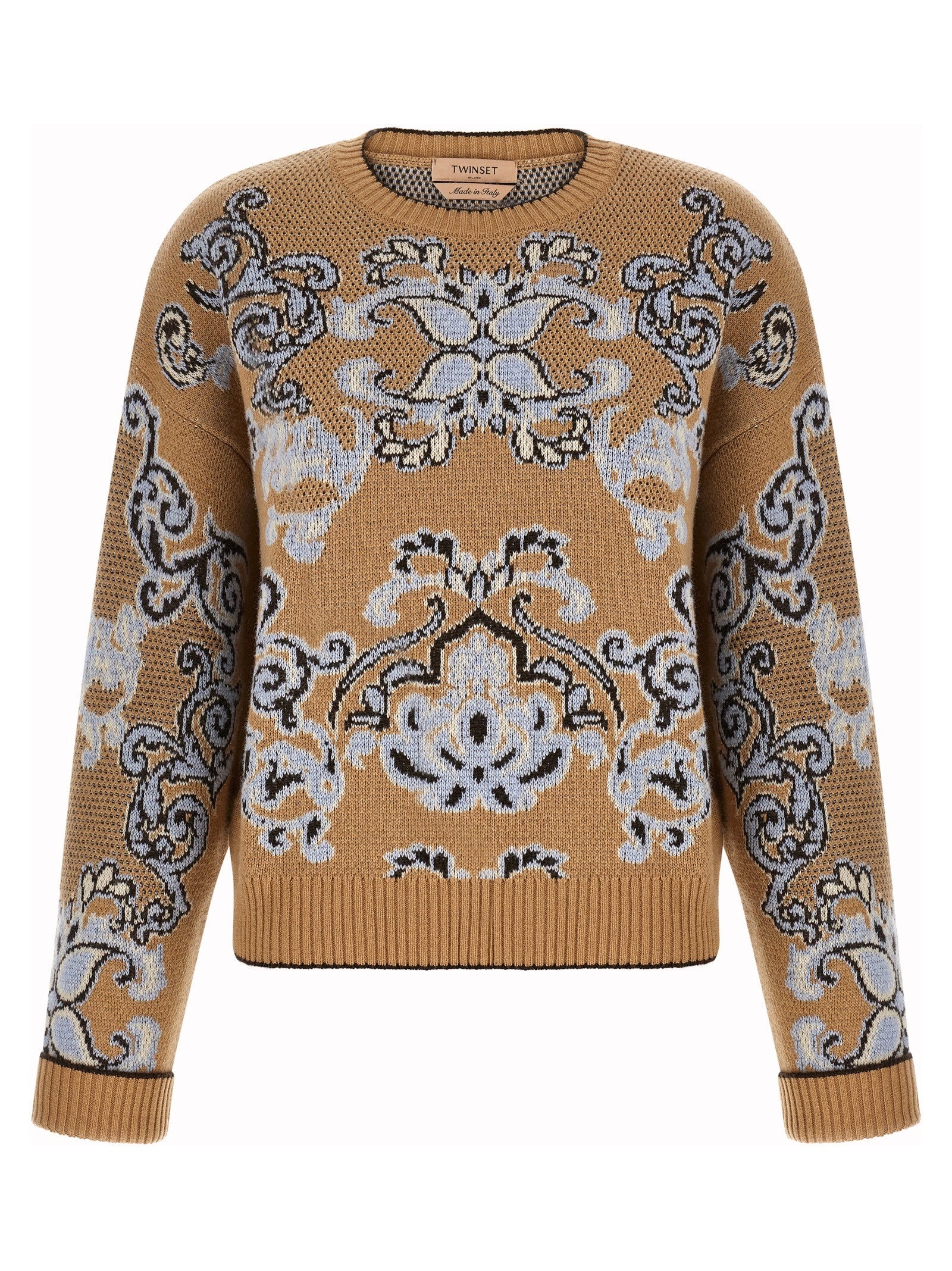 TWINSET Jacquard Wool Blend Sweater Brown