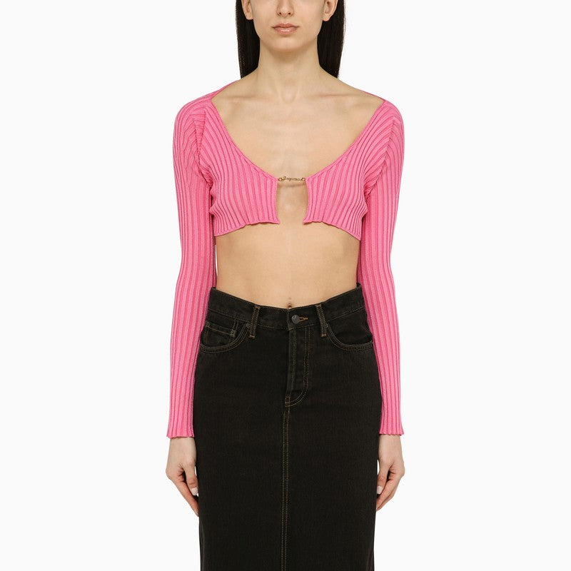 JACQUEMUS - JACQUEMUS La Maille Pralu pink cropped cardigan - Knitwear