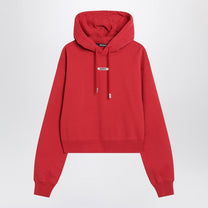 Jacquemus - JACQUEMUS Red hoodie with logo patch - Topwear