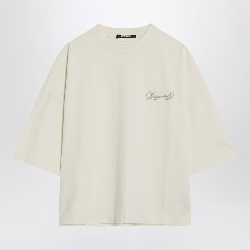 Jacquemus - JACQUEMUS Light beige boxy T-shirt with logo - Topwear