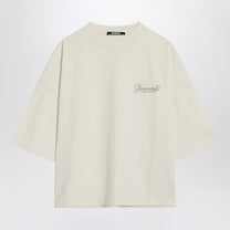 Jacquemus - JACQUEMUS Light beige boxy T-shirt with logo - Topwear